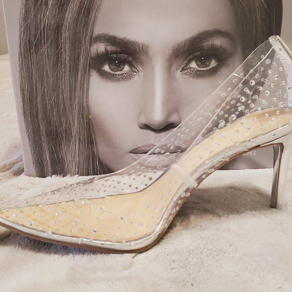 JLo Erregina Clear Bejeweled Pumps